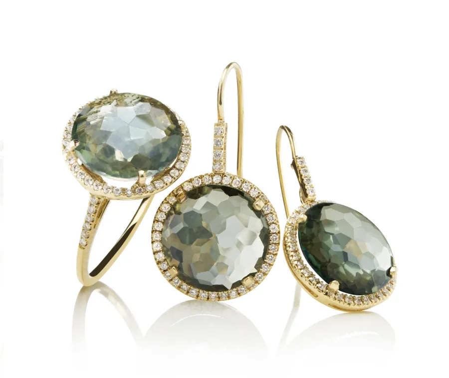 Gray stone drop earrings, directed product photography