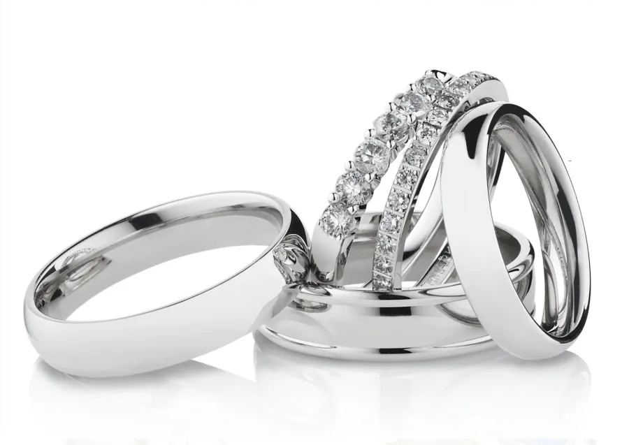 Silver stacked ring set, directed product photography