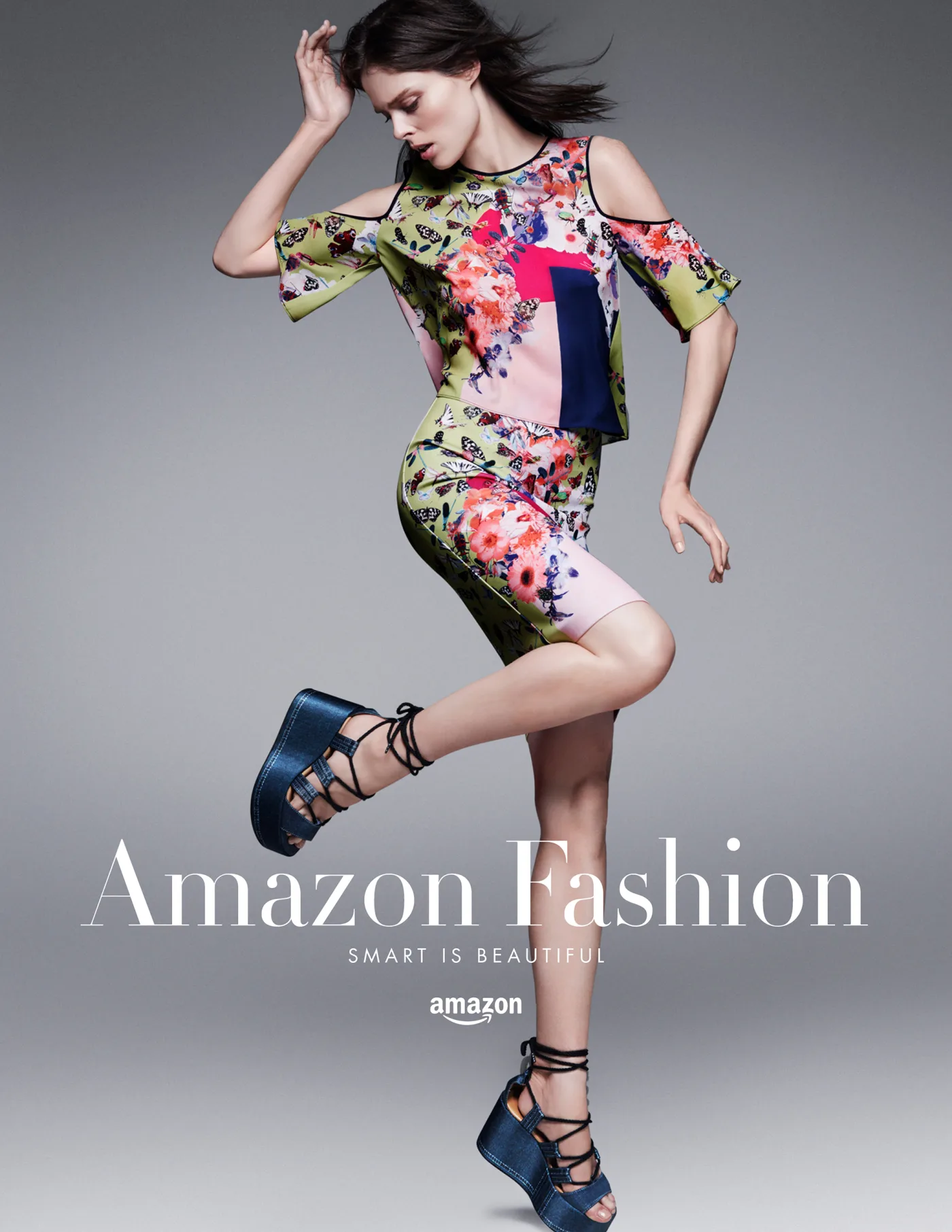 Amazon Fashion single-page print ad, flowing white dress