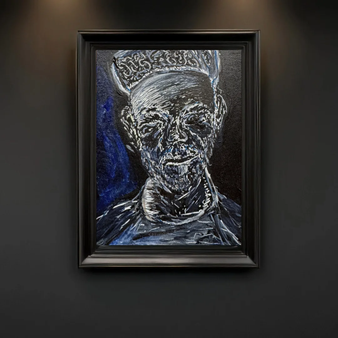 Mixed media work on black ground, acrylic, Posca, pastel